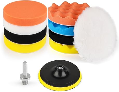 Kshineni Car Buffer Pads 6 Inch Buffing Polishing Pads, 11 Pcs Drill Buffing Kit, Auto Polisher Pads Car Foam Drill for 