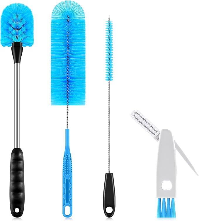 Bottle Brush Set with Straw Cleaner Brush and 3 in 1 Cup Lid Cleaning Brush, Water Bottle Cleaner with Long Handle for Cleaning Narrow Neck Beer, Cup, Wine Glasses, Tumblers, Baby Bottles