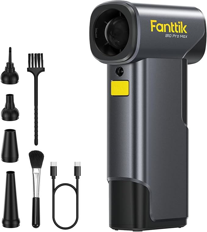 Fanttik B10 Pro Max Electric Air Duster, 130000RPM Brushless Motor, Compressed Air Duster, 6 Gears Adjustable, One-tap Booster, 28.8Wh Rechargeable Battery, Electric Duster for PC, Car (Grey)