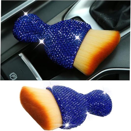 zipelo Auto Interior Dust Brush, Car Detailing Cleaning Brush with Diamond, Bling Handle Soft Bristles Dusting Tool, Scratch Free Dirt Clean Brushes for Vehicle Dashboard, Air Conditioner Vent (Blue)