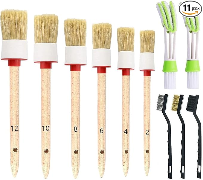 Nurkul 11 Pieces Auto Detailing Brush Set for Cleaning Interior, Exterior, Leather, Including 6 pcs Car Detailing Brushes, 3 pcs Wire Brush and 2 pcs Automotive Air Conditioner Brush