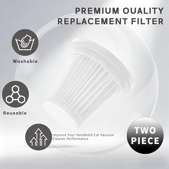Washable Vacuum Filter 2 Pack, Reusable Replacement Dust Filter for MEFELF CV101 Handheld Car Vacuum Cleaner and Other Mini/Portable Vacuums, 0.2L Capacity