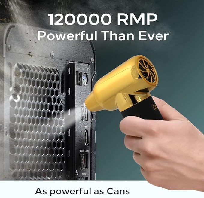 Compressed Barber Air Duster,110000RPM Cordless Vacuum Cleaner, Electric Mini Air Duster for Hair Barber, for Cooling, Cleaning,Salon,Home, Type-C,Gold