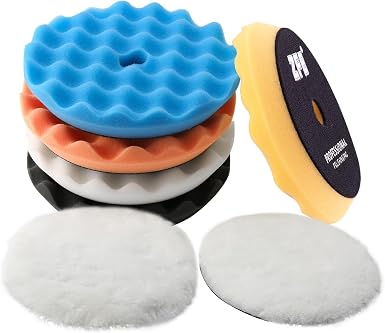Buffing Polishing Pads, ZFE 6Pcs 5"(125mm) Waffle Foam Buffing Pads Polishing Pads Wool Pad Kit for 5Inch Backing Plate 