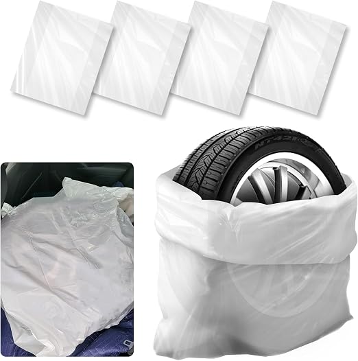 4PCS Extra-Large Tire Covers,Tear-Resistant LDPE Plastic Tire Bags for Storage & Transport Car Tires Wheel,Waterproof Du