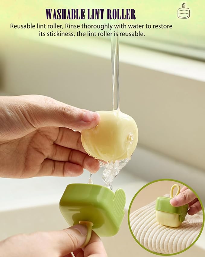 2Pcs Mini Lint Remover Roller, Reusable Lint Gel Roller, Washable Pet Dog Cat Hair Remover for Clothing, Pet Hair, Dust, Lint, Travel and Home Use(Green+Beige)