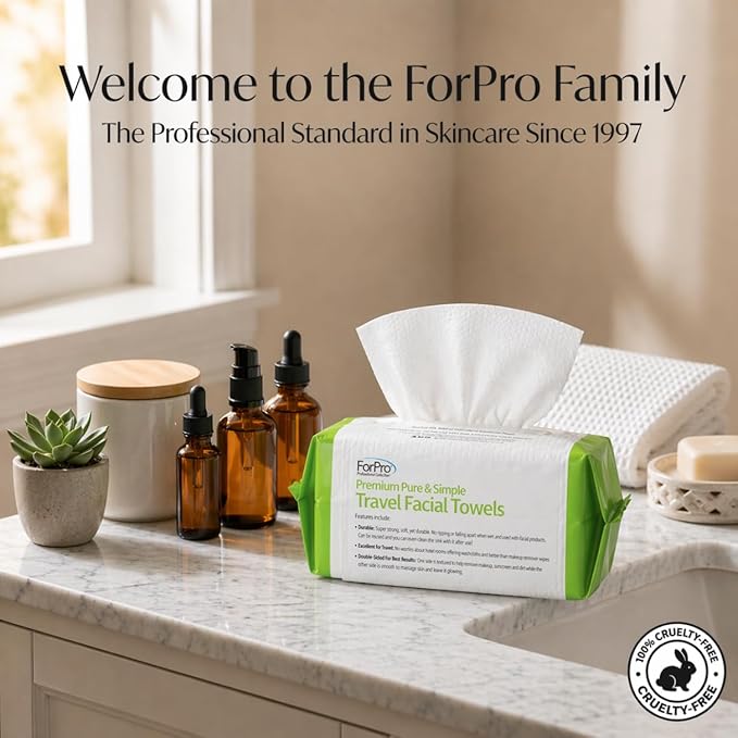 ForPro Travel Size Disposable Face Towels, 8"x8" Compact Dry Wipes, Ultra Soft Lint-Free Viscose Makeup Remover Pads for Sensitive Skin, Biodegradable, Vegan, 100-Count