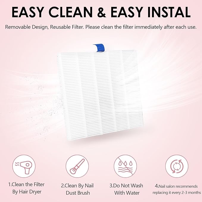 Pink Nail Dust Collector with Reusable Filter for Acrylic Gel Nails, Power Nail Vacuum Cleaner Dust Catcher Adjustable Dust Sucker for Nails Manicure Pedicure at Home Nail Salons