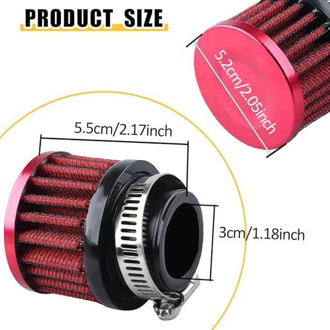 Air Filter, Valve Cover Breather, 25mm Auto Crankcase Cold Air Filter Cleaner with Adjustable Clamp, Breather Turbo Vent Cleaner Automotive Accessories Fit for Cars and Motorcycles (Red)