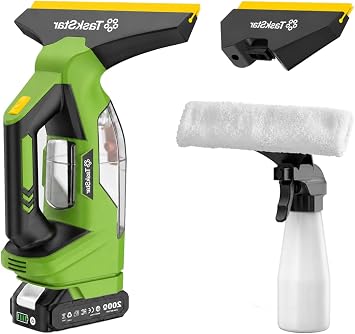 TaskStar Window Vacuum Squeegee Cordless: Electric Window Cleaner Tool with 2000Pa Suction, 2000mAh Detachable Battery, 