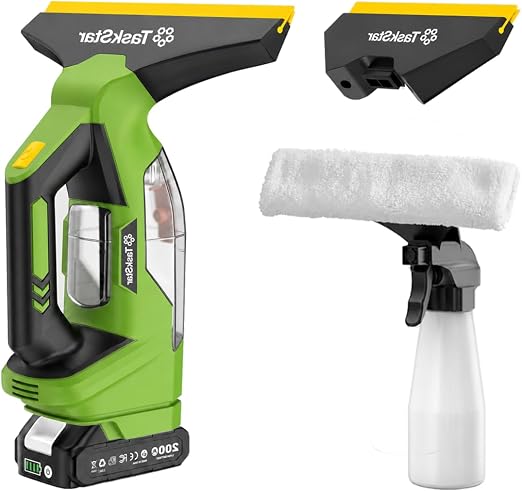 TaskStar Window Vacuum Squeegee Cordless: Electric Window Cleaner Tool with 2000Pa Suction, 2000mAh Detachable Battery, 