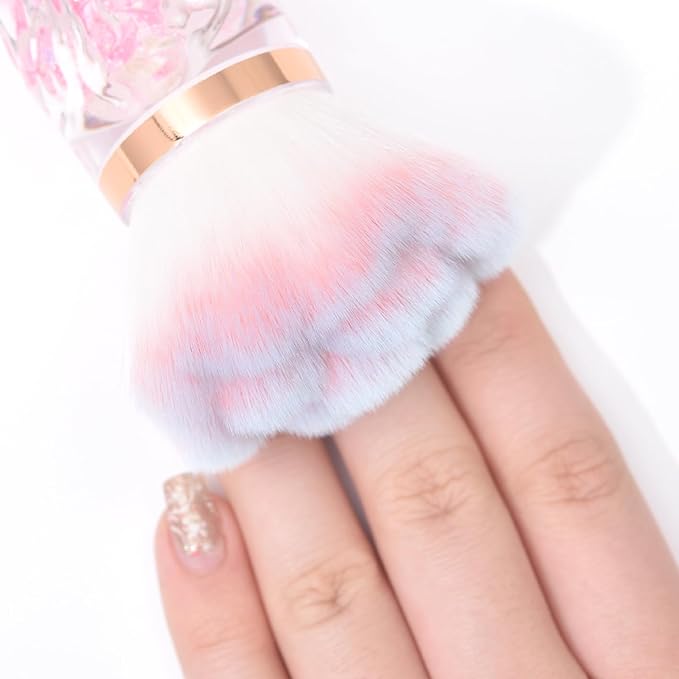 KADS Nail Dust Brush Makeup Brush Flower Shape Crystal Base Nail Cleaning Brush Manicure Pedciure Brush Tool (Pink Lava Base)
