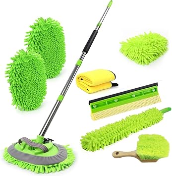 62'' Car Wash Brush Cleaning Kits with Long Handle Foldable Car Wash Brush Windshield Window Squeegee Car Washing Supply