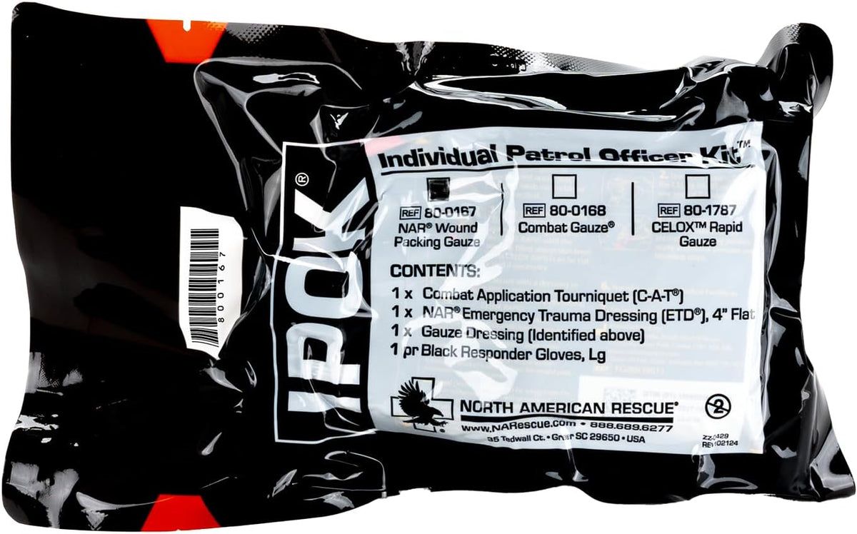Individual Patrol Officer Kit IPOK (Gauze) NAR Compact First Aid with C-A-T Tourniquet, ETD, Gauze, Gloves (80-0167)