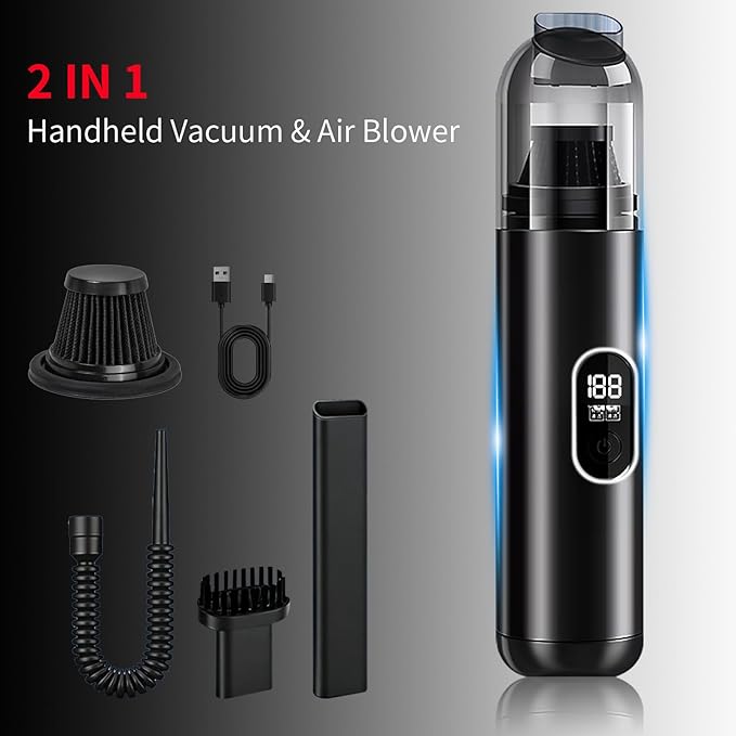 Handheld Car Vacuum Portable Cordless, 2 in 1 Handheld Vacuum Cleaner 18000PA High Power Air Blower,2 Speed Mini Hand Held Vacuum Rechargeable for Home, Car, Office, Pet Hair