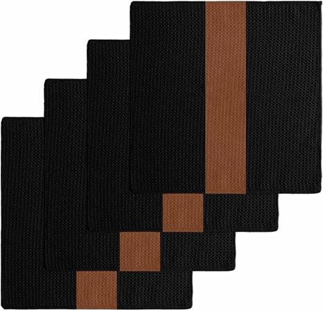DecorLovee Black Brown Kitchen Towels Set of 4, Waffle Microfiber Towels Cleaning, Absorbent Dish Towels Cloths Decorati