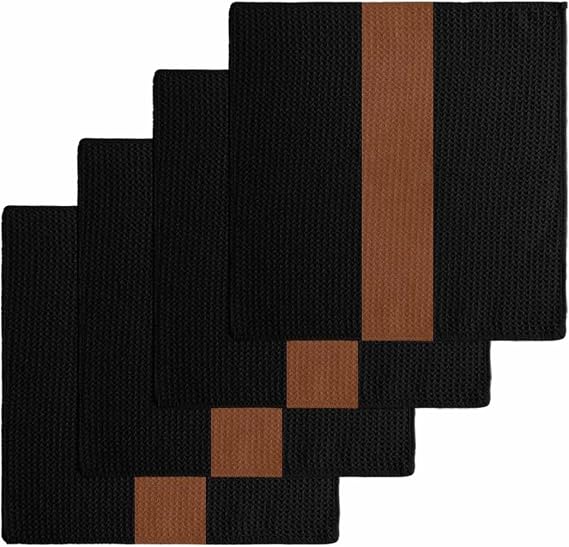 DecorLovee Black Brown Kitchen Towels Set of 4, Waffle Microfiber Towels Cleaning, Absorbent Dish Towels Cloths Decorati