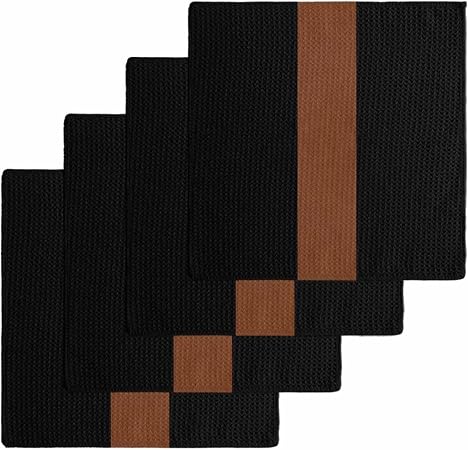 DecorLovee Black Brown Kitchen Towels Set of 4, Waffle Microfiber Towels Cleaning, Absorbent Dish Towels Cloths Decorati