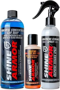 Wash and Shine Premium Car Cleaning Starter Kit - Spray Wash Soap, Tire Shine Gel, and Ceramic Spray
