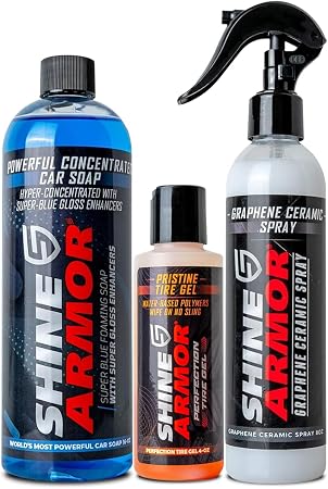 Wash and Shine Premium Car Cleaning Starter Kit - Spray Wash Soap, Tire Shine Gel, and Ceramic Spray