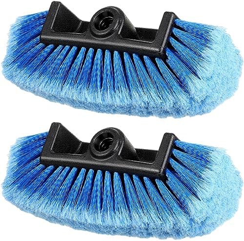 2 Pcs Car Wash Brush Heads Soft Bristle Flow Thru,10 Inch,Blue