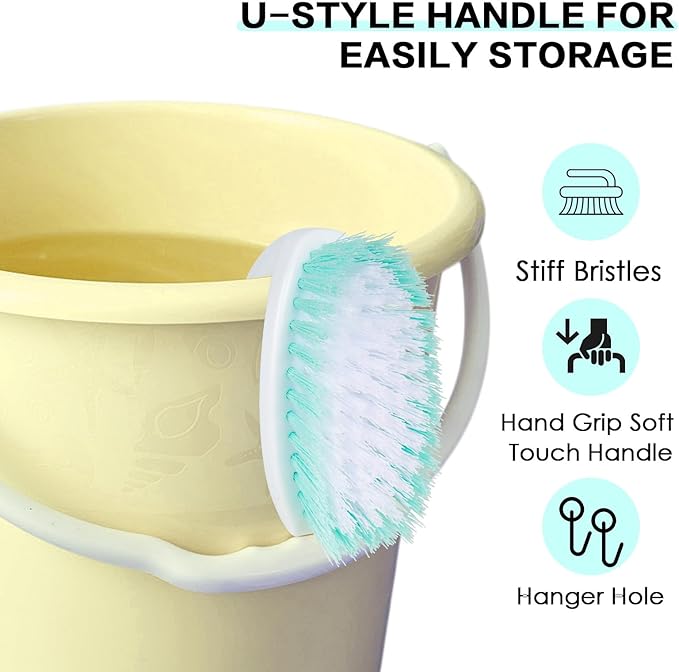 3 Pack Bathroom Scrub Brush Set, Heavy-Duty Scrub Brushes for Cleaning Floor, Green Scrubbing Brush with Non-Slip Handle and Stiff Bristles for Bathtub, Tub, Tile, Gap, Kitchen, Sink