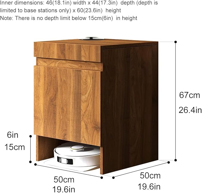 Robot Vacuum Stand Cabinet,Storage Cabinet with Doors for Robot Vacuum Cleaner,End Side Table for Home Office,Wood Freestanding Rack for Living Room Home Office Kitchen(Brown)