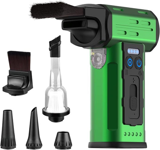 SCHNEIDER Compressed Air Duster and Vacuum Cleaner with 2-in-1 Blow & Suction Function, 130000RPM Electric Air Dust with Multi-Speed Adjustable/LED Light for PC Keyboard Cleaning, Car, Home