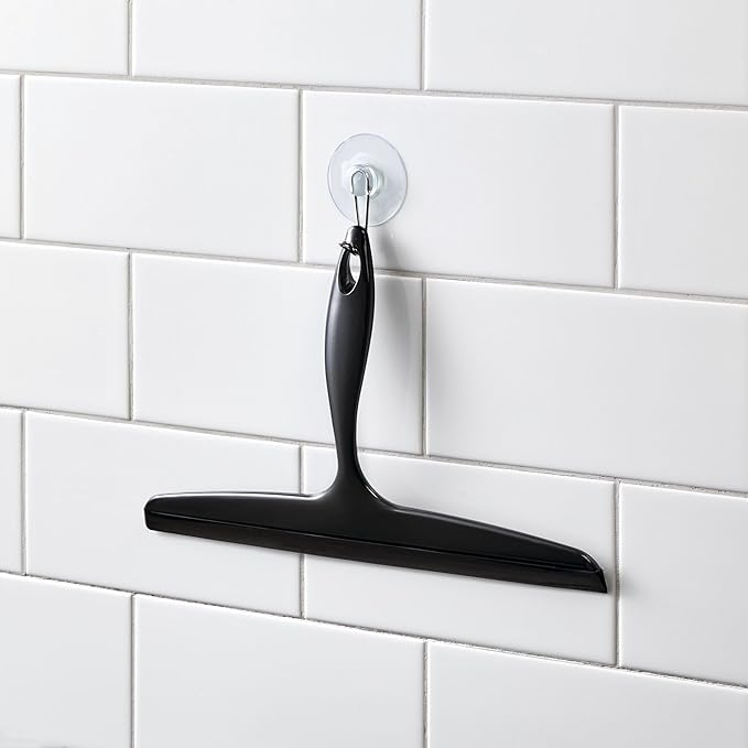iDesign Bathroom Plastic Shower Squeegee with Wall Hook - Black