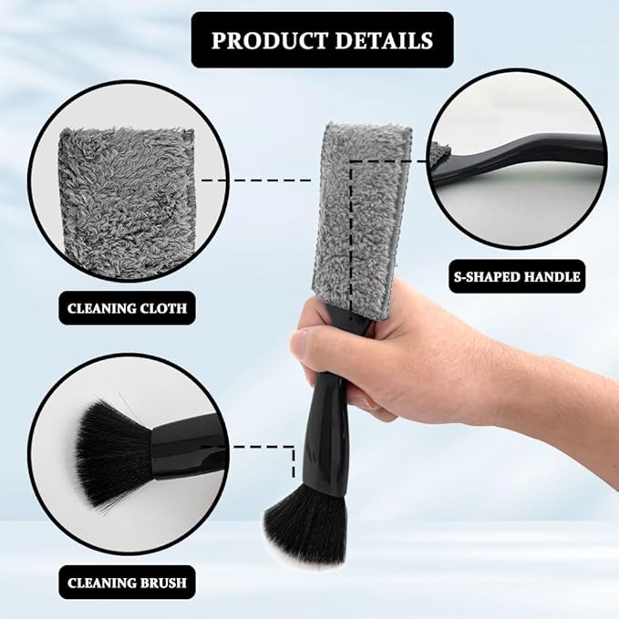 Universal 2 in 1 Duster for Car Clean, Car Vent Cleaner, Double Head Brush, Car Cleaning Accessories Interior Washing Brush Fit for Vehicle Dashboard Screen, Air Conditioning, Computer (Black)