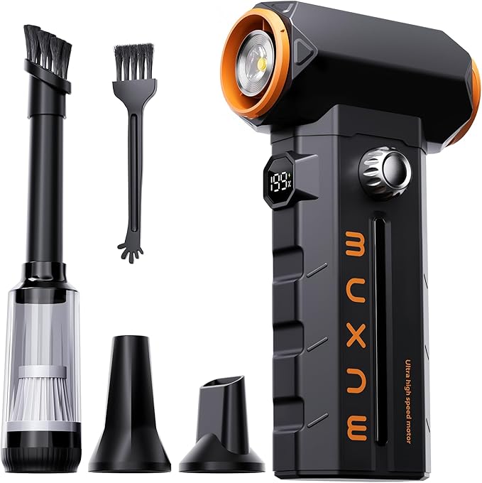 MUXNW Electric Compressed Air Duster: 8000mAh Rechargeable, 100-Speed Adjustable, 3-in-1 Cordless Dust Blower – for Keyboard, PC, Car, BBQ, Ideal Gift for Men