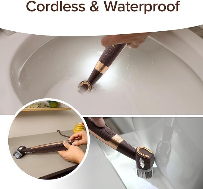 Horsepower Pocket Pony GOLD Edition Oscillating Power Scrubber w/Longer RunTime, Waterproof, Cordless/Rechargeable, Pocket-Sized, Deep Clean Tight Spaces, Grout Lines, Corners, 5 Heads & LED