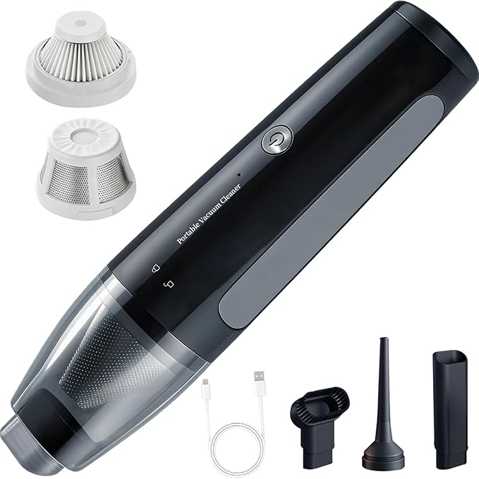 Car Vacuum, Handheld Vacuum Cordless 22000Pa Suction with 2 Suction Modes, 2-in-1 Portable Mini Car Vacuum Cleaner Cordless Vacuum Rechargeable Type-C Charge for Car, Office Desk, Keyboards（Black)