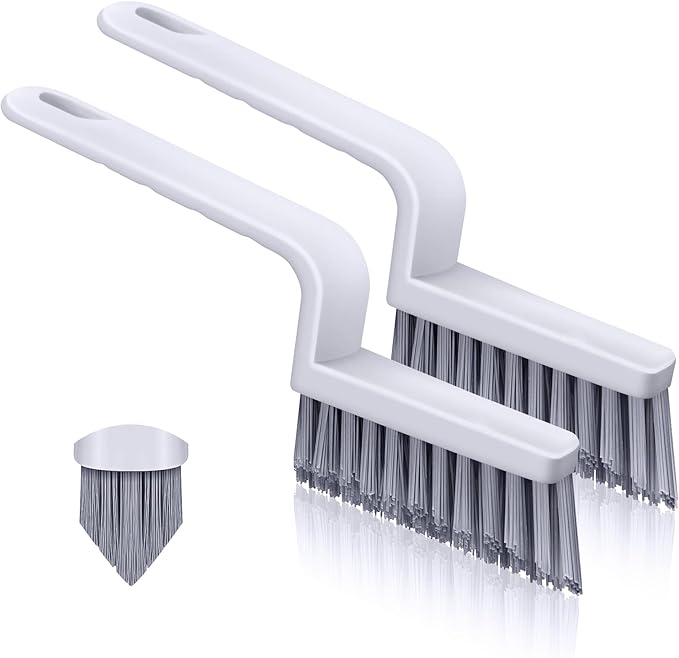Lumkew Grout Cleaner Brush V Shape, Stiff Grout Cleaning Brushes for Tile Floor, Handheld Grout Scrub Brush Set for Shower, Bathroom, Kitchen, Household Use,2 pcs