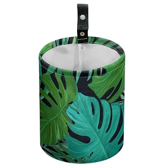 Tropical Leaves Car Trash Can Waterproof Garbage Can Car Seat Back Hanging Trash Bag Portable Camping Garbage Bin Storag