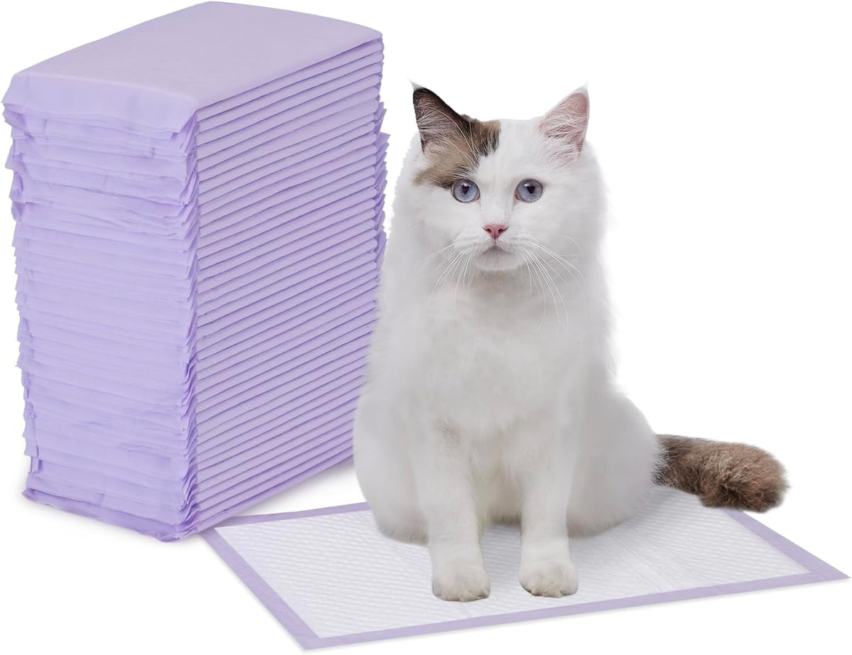 Cat Pee Pads, Super Absorbent, Odor Control, Universal Fit for Litter Box, Disposable, Multi Cat, Unscented, Purple, 40 Count