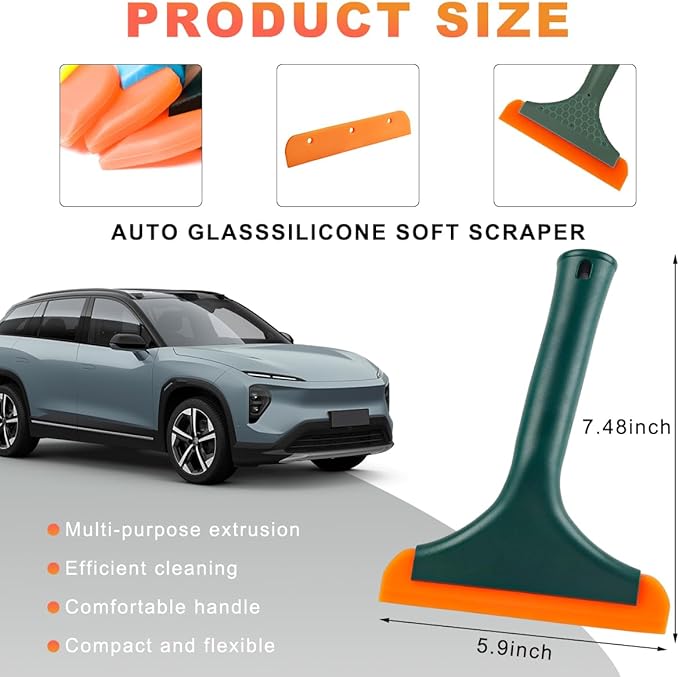 KVAEY Small Silicone Window Squeegee, 5.9 Inch Car Windshield Water Blade Squeegee with Non-Slip Handle, All-Purpose Cleaning Squeegee for Car Windshield, Window, Mirror (Black Green)