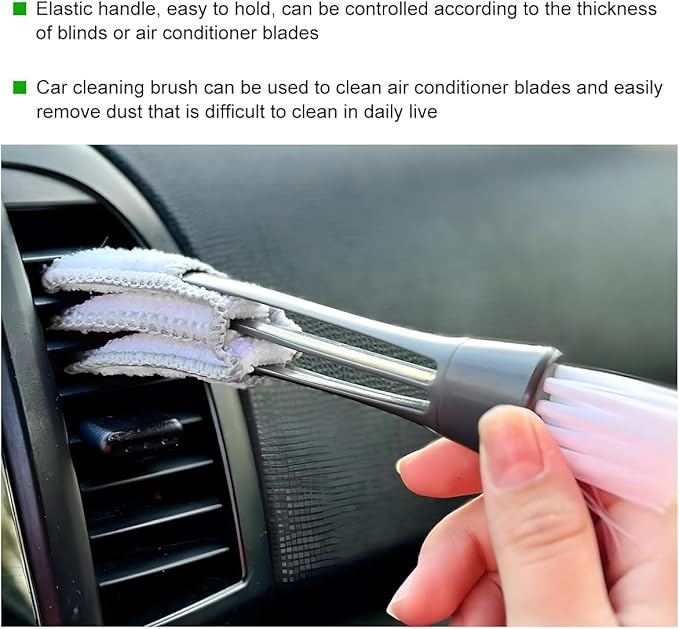 KVAEY 2 PCS Mini Duster for Car Air Vent, Double Ended Automotive Air Vent Microfiber Duster & Brush, Dust Collector Cleaner for Keyboard Window Leaves Shutter, Car Accessories (Gray)