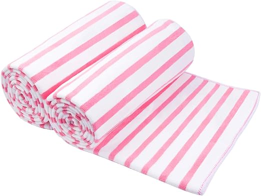 JML Microfiber Bath Towels Set, 2 Pack, 30" x 60", Stripe Pink
