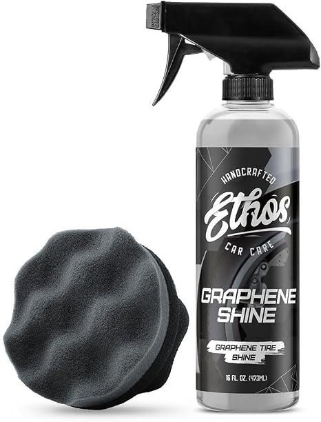 Ethos Graphene Tire Shine Spray & Tire Shine Applicator Pad – High Gloss, Non-Greasy, No Sling Finish with UV Protection