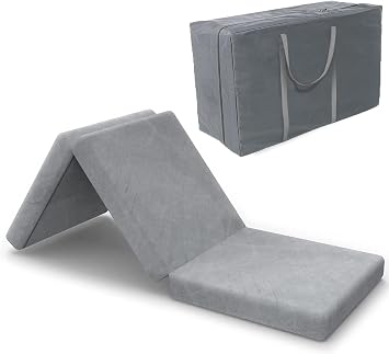 SINWEEK Tri Folding Topper with Storage Bag 3.8" Foldable Topper Foam Topper Floor Cot Topper, Guset Mat with Machine Wa