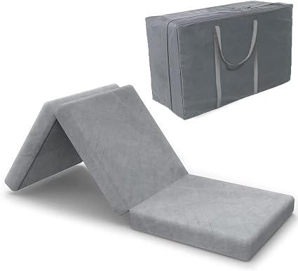 SINWEEK Tri Folding Topper with Storage Bag 3.8" Foldable Topper Foam Topper Floor Cot Topper, Guset Mat with Machine Wa