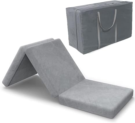 SINWEEK Tri Folding Topper with Storage Bag 3.8" Foldable Topper Foam Topper Floor Cot Topper, Guset Mat with Machine Wa