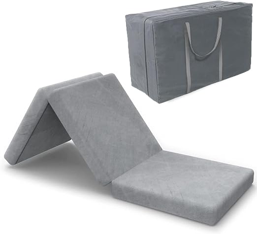 SINWEEK Tri Folding Topper with Storage Bag 3.8" Foldable Topper Foam Topper Floor Cot Topper, Guset Mat with Machine Wa