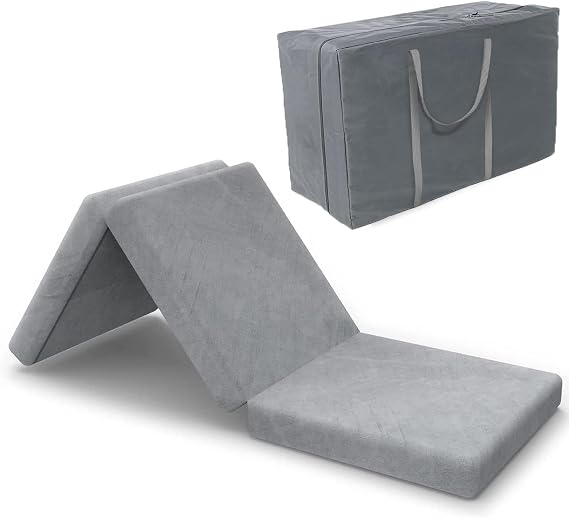 SINWEEK Tri Folding Topper with Storage Bag 3.8" Foldable Topper Foam Topper Floor Cot Topper, Guset Mat with Machine Wa