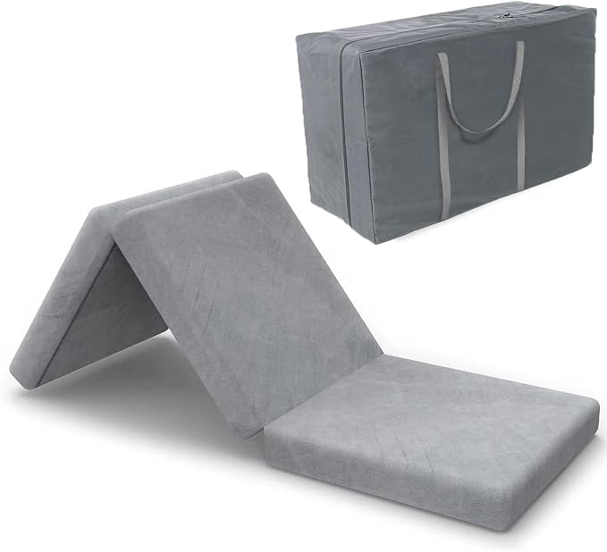 SINWEEK Tri Folding Topper with Storage Bag 3.8" Foldable Topper Foam Topper Floor Cot Topper, Guset Mat with Machine Wa
