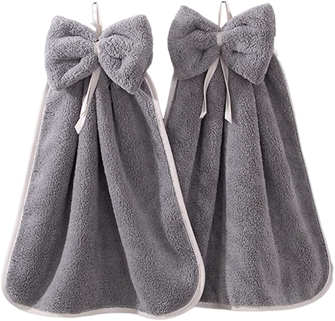 Katutude 2 Pack Kitchen Hanging Towels with Loop Super Absorbent Fingertip Towel Soft Microfiber Hanging Hand Towels Kit