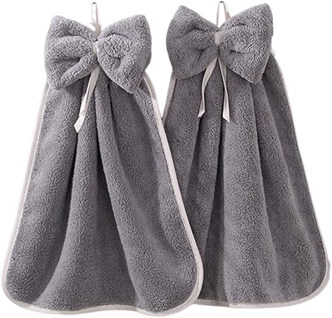 Katutude 2 Pack Kitchen Hanging Towels with Loop Super Absorbent Fingertip Towel Soft Microfiber Hanging Hand Towels Kit