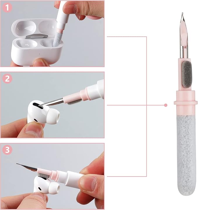 Soft Brush Keyboard Cleaner, Computer Cleaning Tool Kit, 7 in 1 Multipurpose Corner Slit Duster Keycap Puller and Soft Microfiber Brush for Bluetooth Headset Lego Airpods Laptop Camera Lens (Pink)