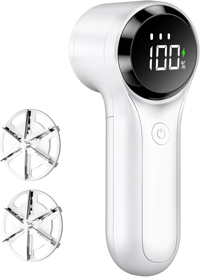 Buywoo Fabric Shaver, Electric Lint Remover, Rechargeable Lint Shaver, Household Essentials for Clothes, Upholstery, Furniture, Sweater Defuzzer to Remove Pilling, Battery Operated, White
